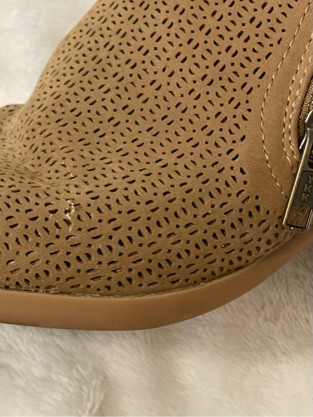 Baretraps Rianne Cognac/Tan Perforated Suede Ankle Booties Casual Bohemian